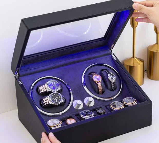 buy High Quality Automatic Watch Shaker Watch Storage Watch Display Case for 4 Automatic with Extra 6 Watch Storage LED Illumination at WatchMatic with free shipping